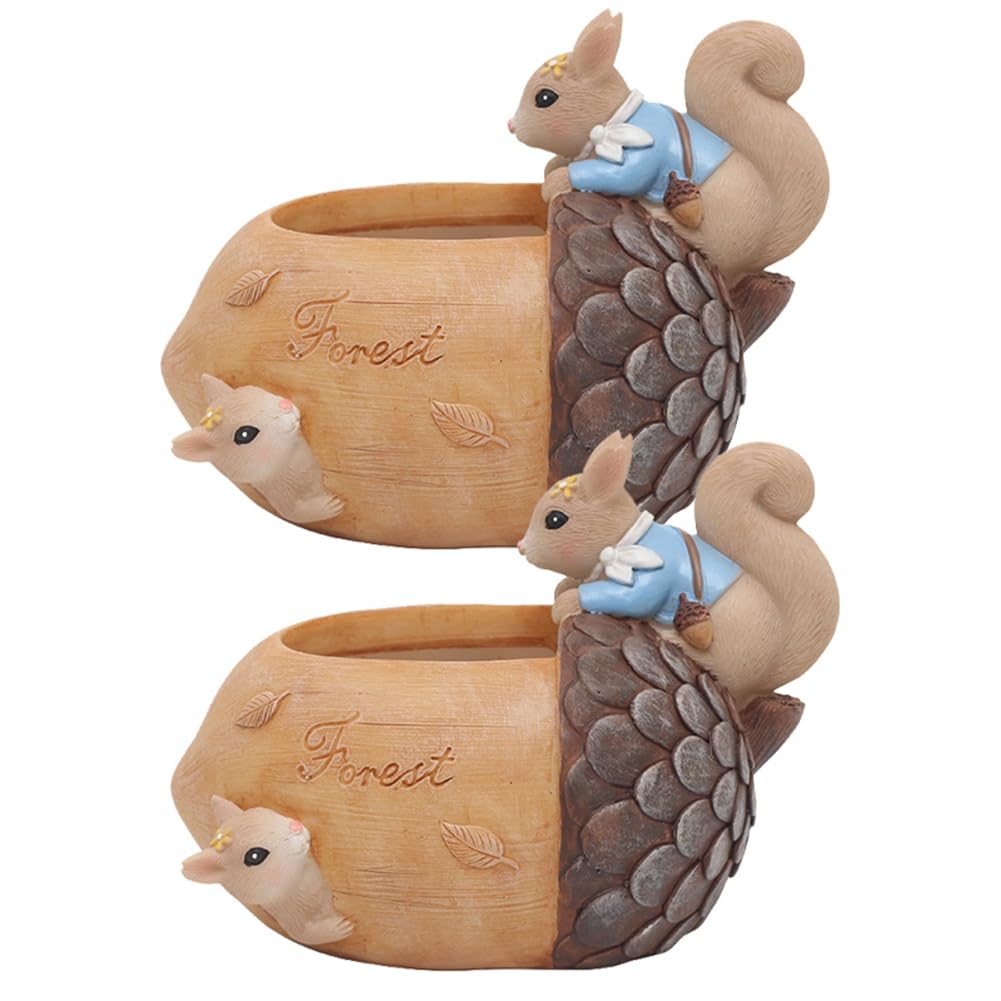 CTRLZS Squirrel Nut Garden Resin Flower Pot Desktop Gardening Potted Green Plant Decoration Acorns
