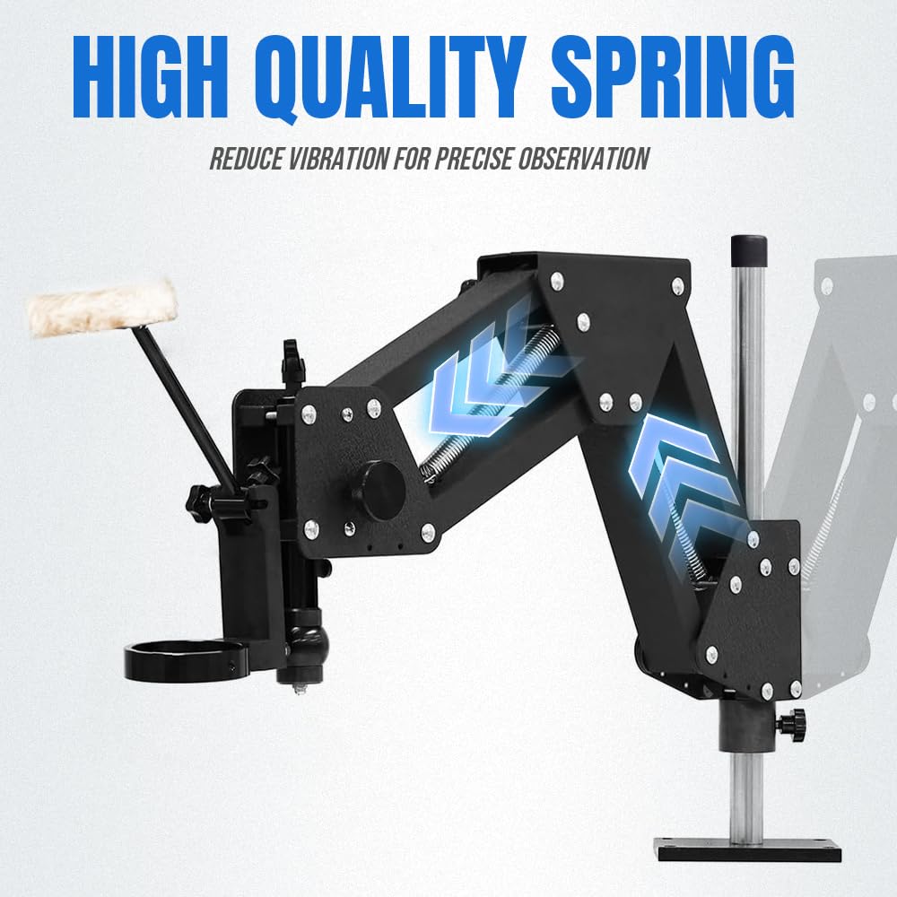 Braccio regolabile a molla per microscopio binoculare MS01A, base in metallo resistente con posizionamento di precisione, compatibile con lente di Barlow 0,5X e luce ad anello LED, MS01A-H