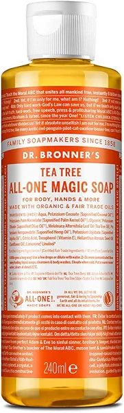 Dr. Bronner's - Pure-Castile Liquid Soap (Tea Tree, 8 ounce) - Made with Organic Oils, 18-in-1 Uses: Acne-Prone Skin, Dandruff, Laundry, Pets and Dishes, Concentrated, Vegan, Non-GMO