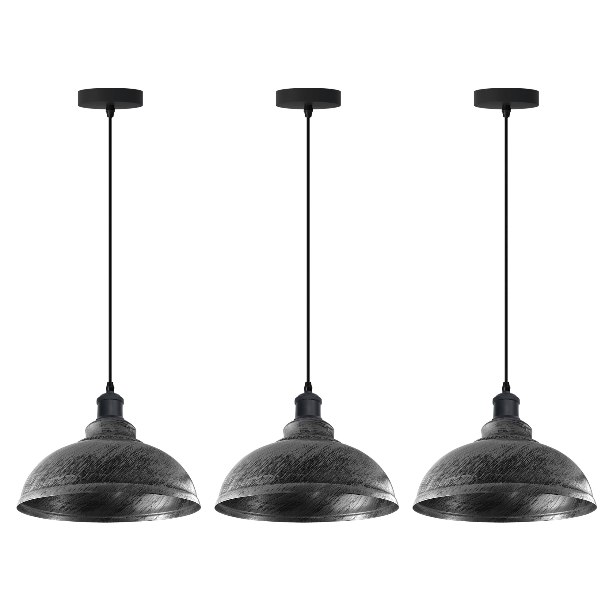 Dc Voltage Brushed Silver Vintage Industrial E27 Base Metal Curvy Dome Lampshade Single Head Ceiling Pendant Light Adjustable Hanging Light Fixture For Restaurant