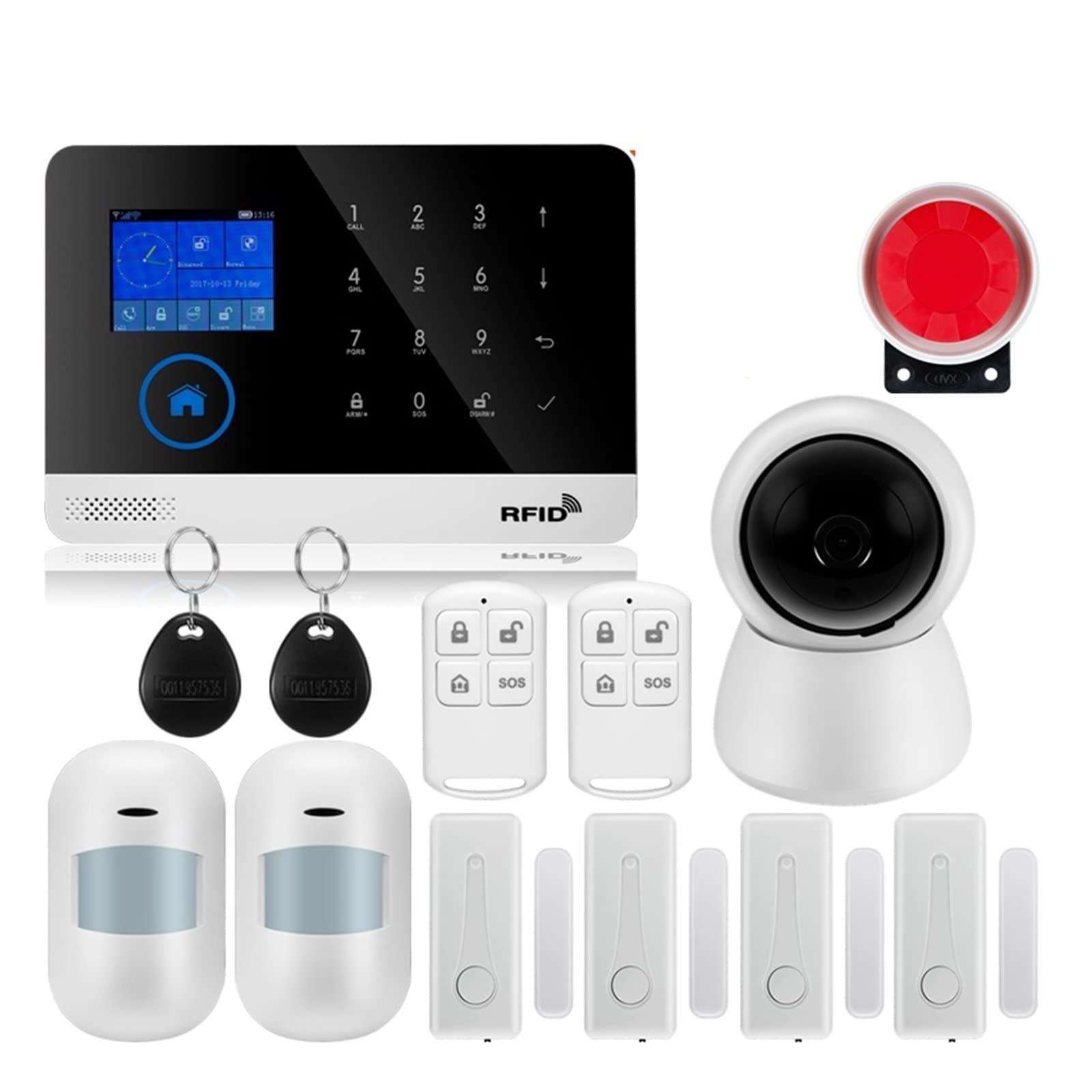 Wireless Tuya APP SIM GSM Home RFID Antifurto LCD Touch Tastiera GSM Kit sensore di allarme per Ville e Magazzini(W2B Bundle 2)