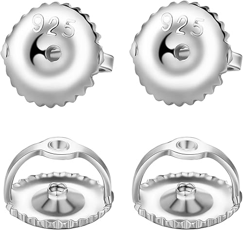 2 pares de aretes de rosca de plata de ley 925 para tachuelas, hipoalergénicos con rosca para aretes para poste roscado de 0.032 pulgadas (plateado)