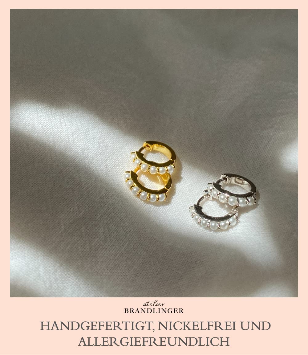 Perlen Ohrringe Silber 925. Creolen Gold mit Perlen. Schmuck Damen vergoldet mit 18 Karat (Silber und Gold) für Frauen und Mädchen. Durchmesser Creolen 13mm.