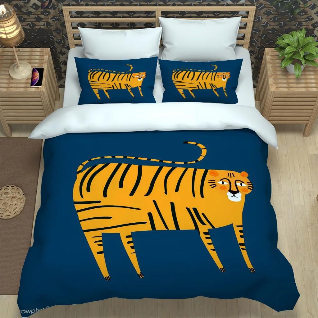 QBIDCSX Bedding Double Duvet Set Tiger Bedding Double Bed Set - Microfibre Quilt Cover 230x220 cm - Comforter Cover with 2 Pillowcases(Double)