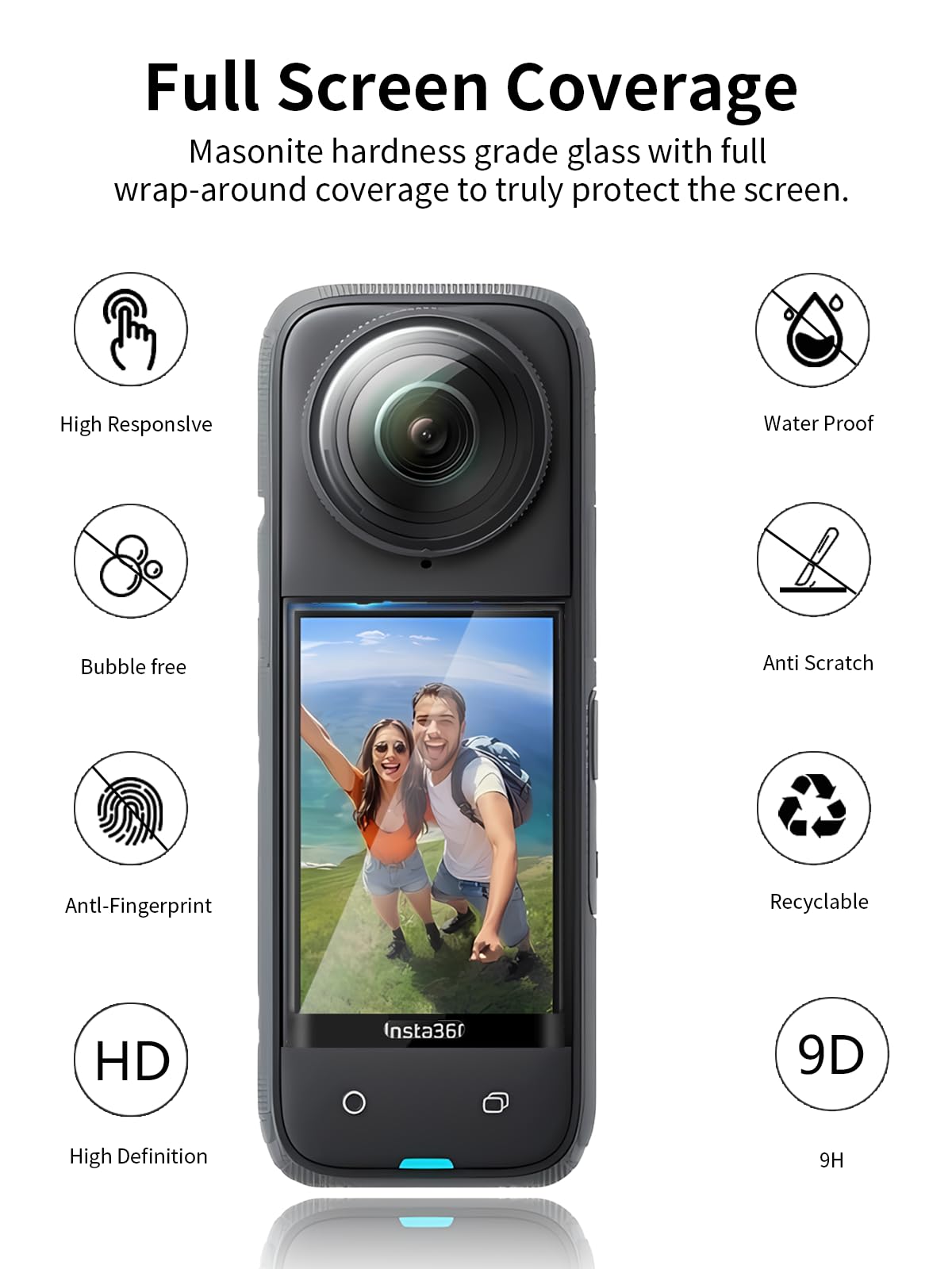 Do Insta360 X5 folia ochronna na ekran ze szkła hartowanego – wysoka przejrzystość, bez pęcherzyków powietrza, odporna na zarysowania, odciski palców (zestaw 3 szt.)