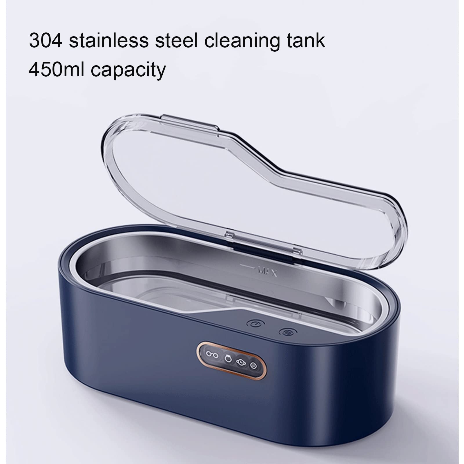 Limpiador ultrasónico Máquina de Limpieza de Gafas Limpiador automático, Limpiador de Joyas para el hogar de 450 ml para Diamantes de Plata y Oro, Tanque Interno de Acero inoxidabl