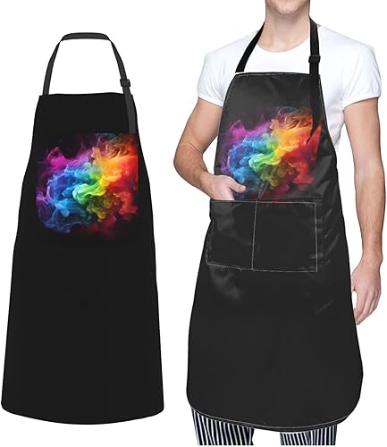 Miniatura 8 de Rainbow smoke Aprons for Women with 2 Pockets, Kitchen Cooking Apron for Men, Water and Oil Resistant, Adjustable Bib Apron Extra Long Work Aprons