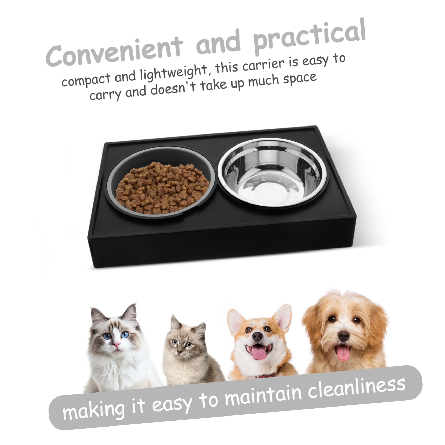 Hemobllo Gamelle Surélevée Anti-glouton en Acier Inoxydable et ABS Double Bol pour Chat et Chien pour Nourriture et Eau la Maison Voyage
