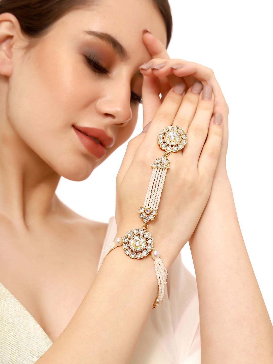 Pearl and Kundan Combo Hathphool