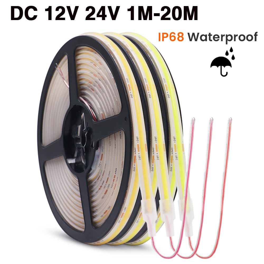 0,5-20 m DC12V/24V COB taśma LED | wodoodporność IP68, RA90, 320 diod LED/M, 3000 K-6000 K, oświetlenie ogrodowe do domu (DC 24 V, ciepła biel_15 m)