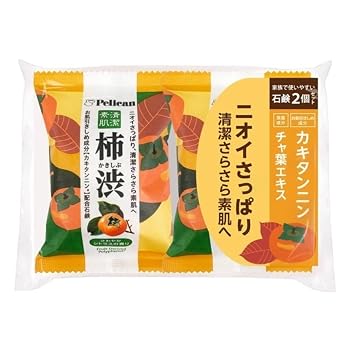 Pelican Soap Family Persimmon Tannin Deodorizing Soap 2 pieces set 80g x 2 for Body Odor Care, Deep Cleansing and Skin Refresh Care