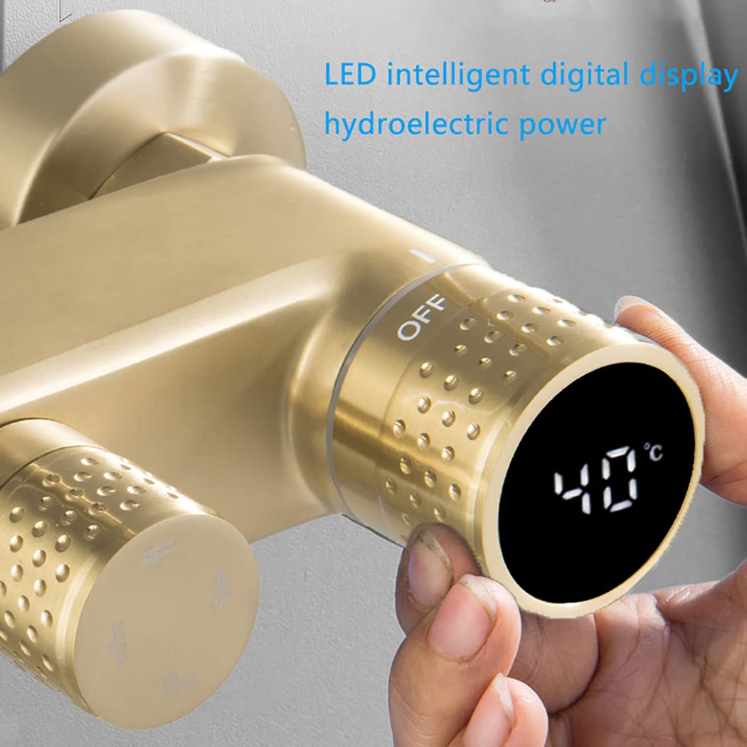 Set Doccia con Rubinetto e Display Digitale a LED, Montaggio a Parete, soffione da 10 Pollici, doccetta, soffione Bidet, Spazzolato
