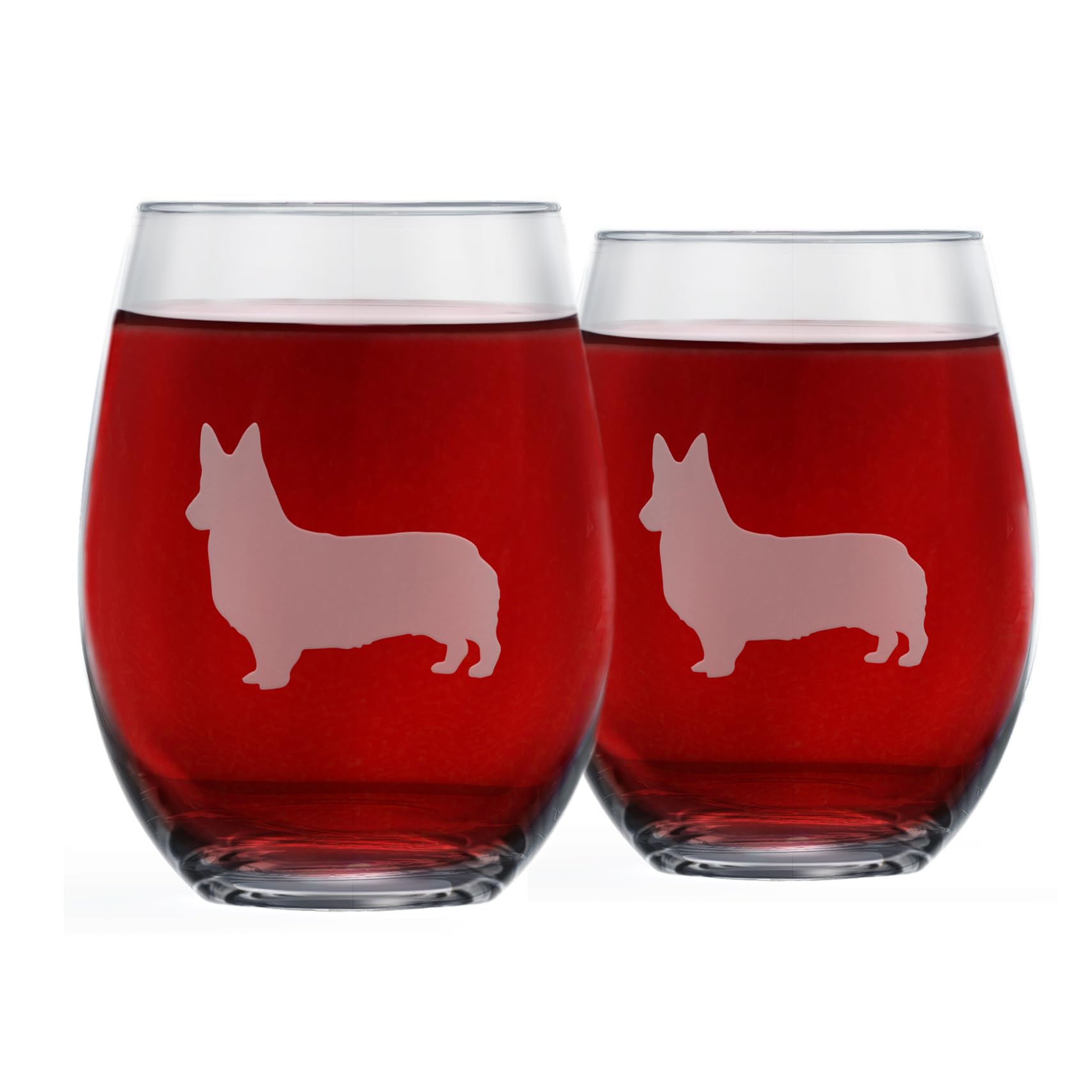 Greenline Goods Corgi Stemless Wine Glasses (Set of 2) | Unique Gift for Dog Lovers | Hand Etched with Breed Name on Bottom