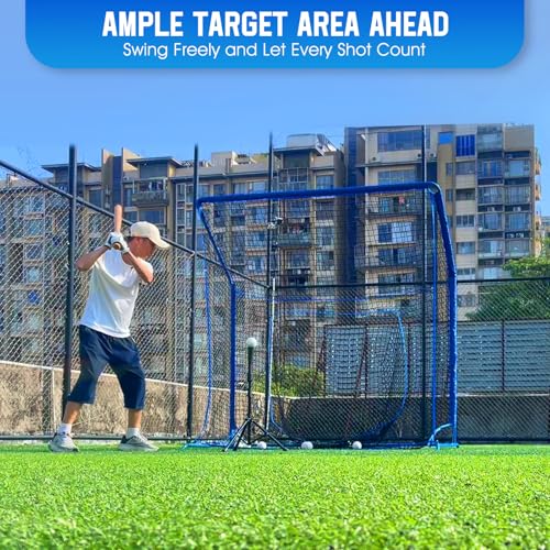 Baseball Softball Net with Blocking System, 7x7ft/6x6ft Practice Cage for Batting/Pitching/Fielding, Metal Frame with Elevated Base and Storage Bag for Backyard Outdoor Indoor - Image 3
