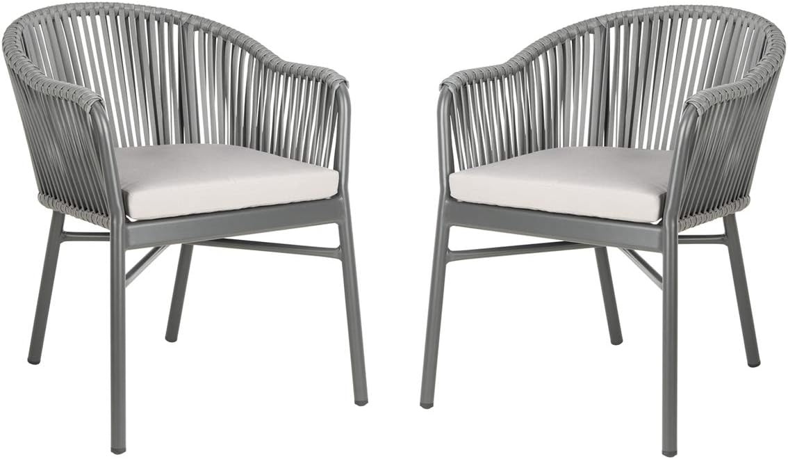 Gray Rope and Wicker Dining Arm Chair with Cushions