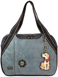 CHALA Bowling Zip Tote Large Bag Pleather Indigo Blue Yellow Lab Labrador