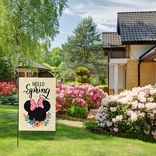 D1Resion 4Pcs Seasonal Garden Flag Set Hello Spring Summer Fall Winter Cartoon Mouse Burlap Yard Flags Double Sided Print Vertical House Flag Autumn Decorations For Home Outdoor Lawn 12.4 X 18.1 In #TOP3