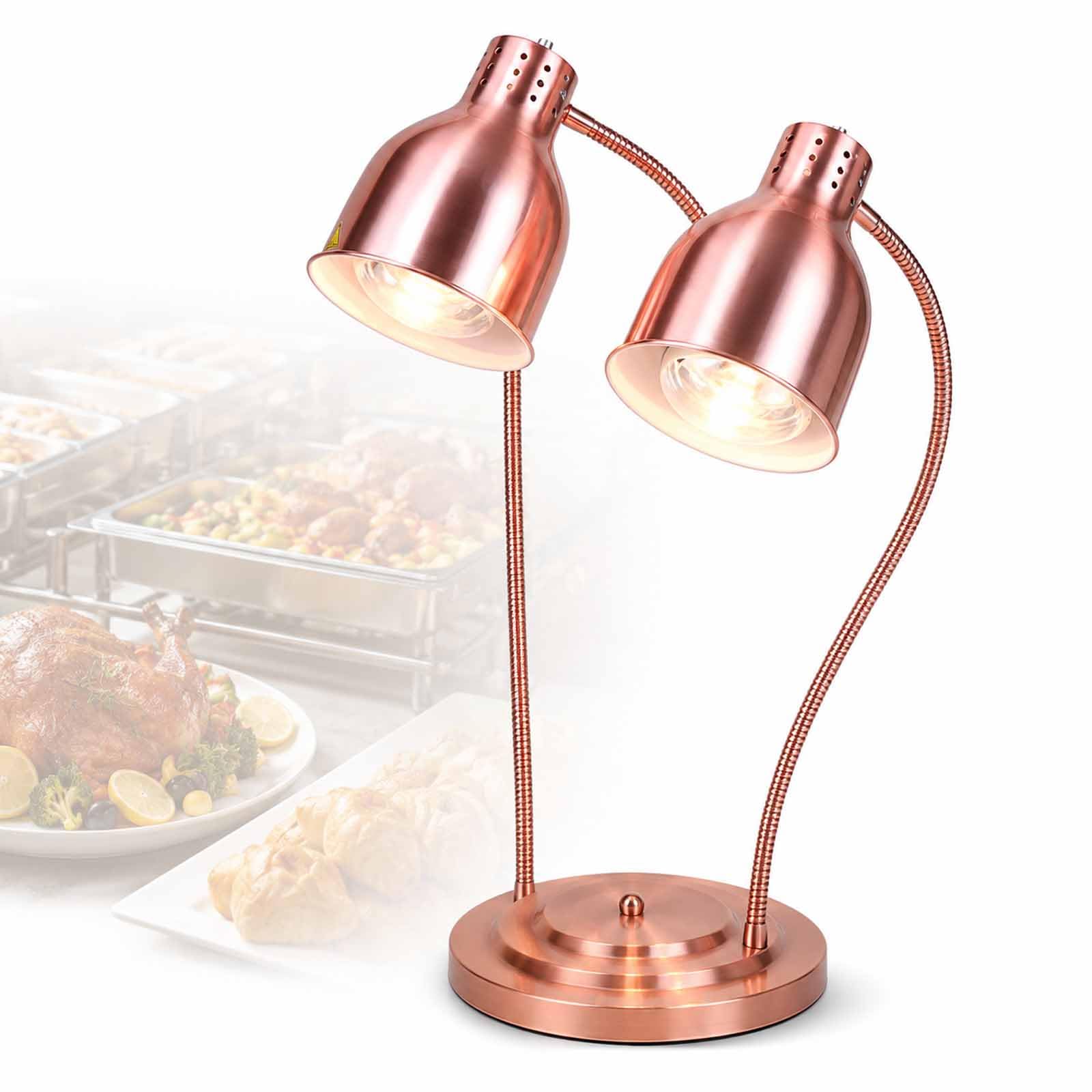 Lámpara De Mesa Térmica Infrarroja Comercial De 500 W con Doble Cabezal, Lámpara De Calor para Alimentos, 2 Bombillas 250 W, Cabezales 360° para Buffet, Catering Y Restaurante Rose Gold