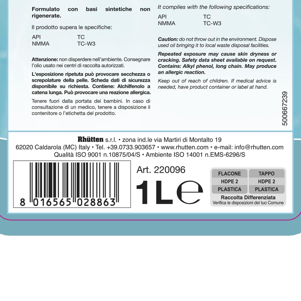 Olio Nautico Outboard Lubrificante Motori 2 Tempi Fuoribordo 1L