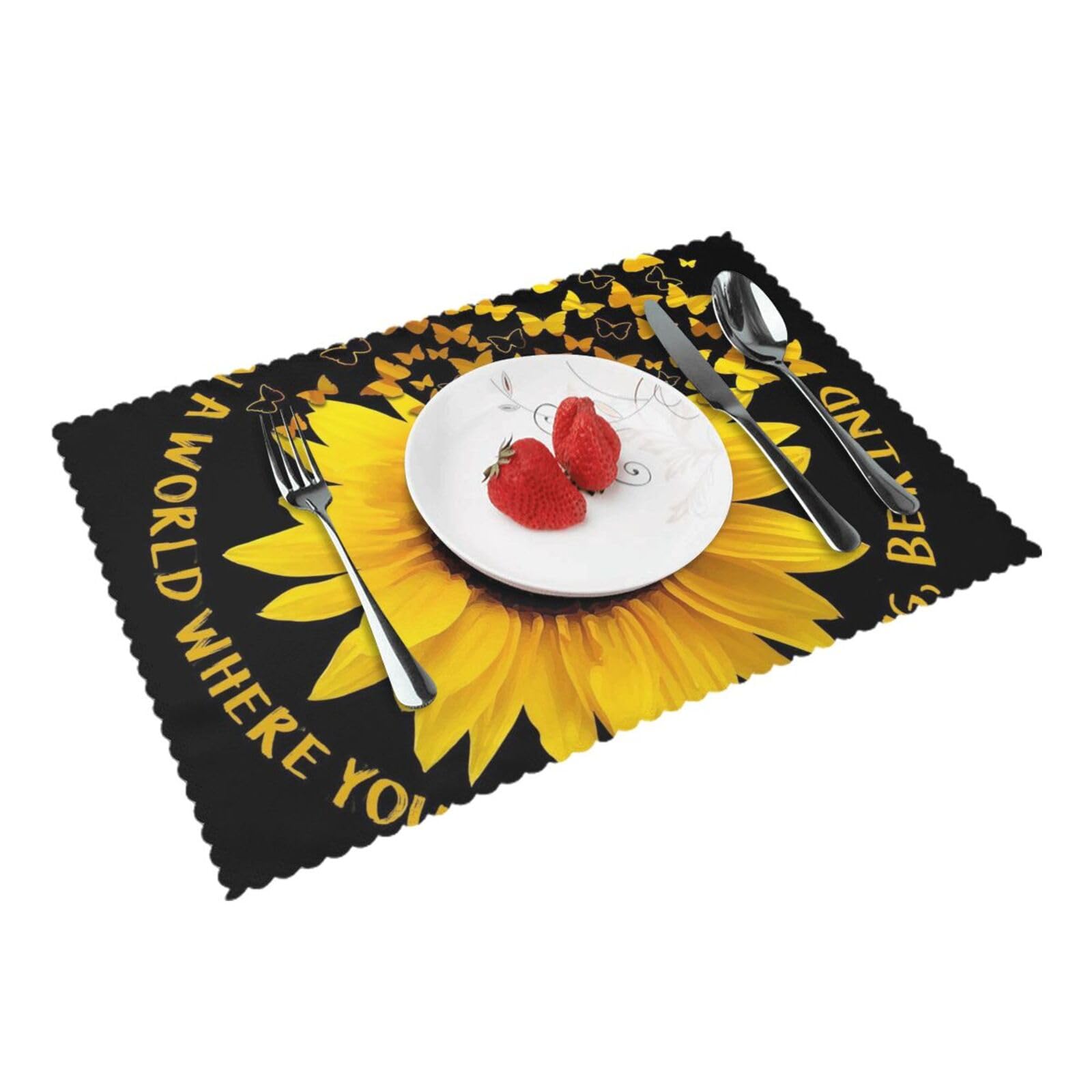 Bnvsadc Butterfly And Sunflower 4 Pcs Heat Resistant Placemat 45X30 Cm, Printed Non-Slip Place Mats For Kitchen Dining Table Indoor Outdoor