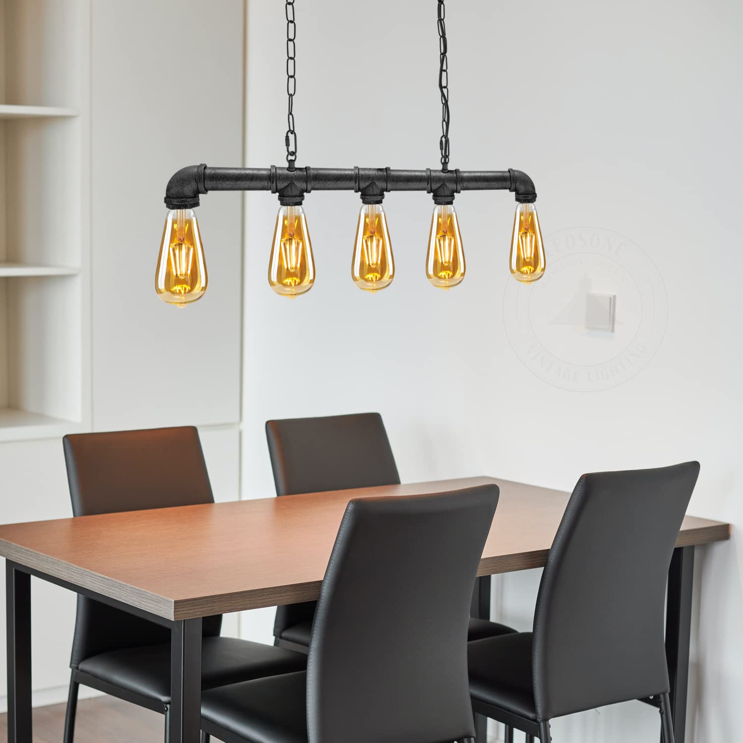 LEDSone Lampada a sospensione in metallo Steampunk stile vintage retrò industriale a 5 vie Illuminazione a soffitto per tubi dell'acqua (argento spazzolato)