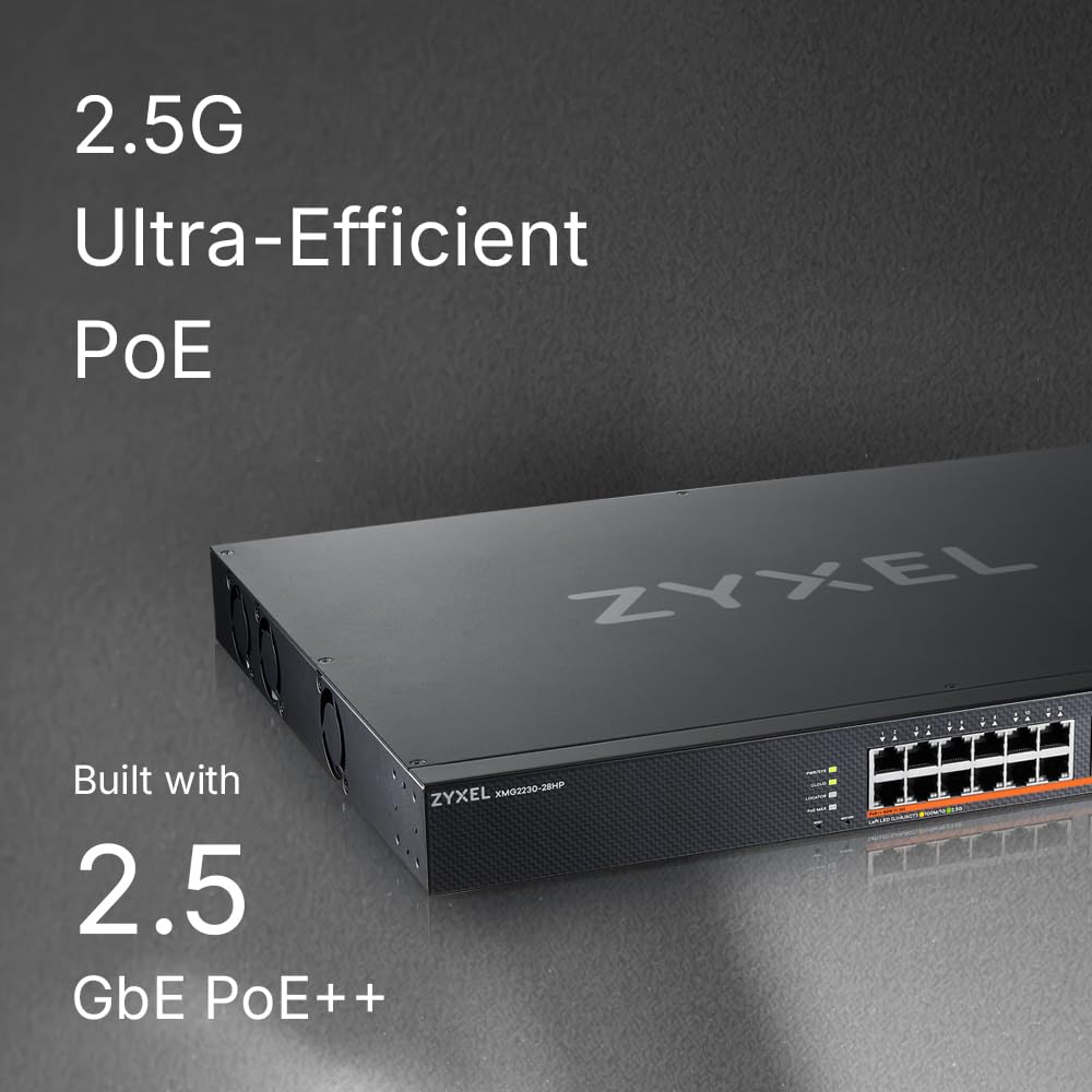 ZYXEL Switch Ethernet 24 Porte | L3 Access | 10G | Poe | XMG2230-28HP | 24x Porte 2.5G PoE RJ-45 + 4x 10G SFP+, Total PoE Budget 700W AC / 1440W DC, Doppia Alimentazione Flessibile
