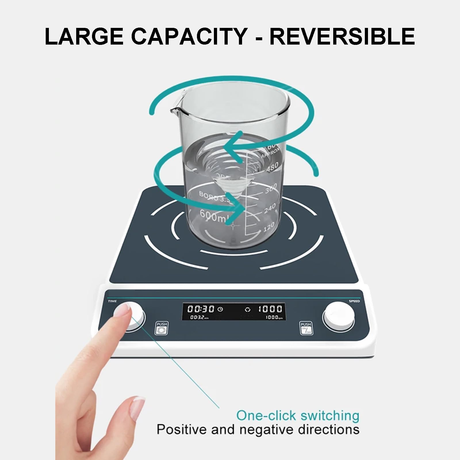 Agitatore Magnetico Grande Capacità 5-50L Display LCD Agitazione Avanti E Indietro Velocità 50-1500 Giri/Min Temporizzazione 1 Min-23h59min Miscelatore Magnetico Agitatore Laboratorio,10L
