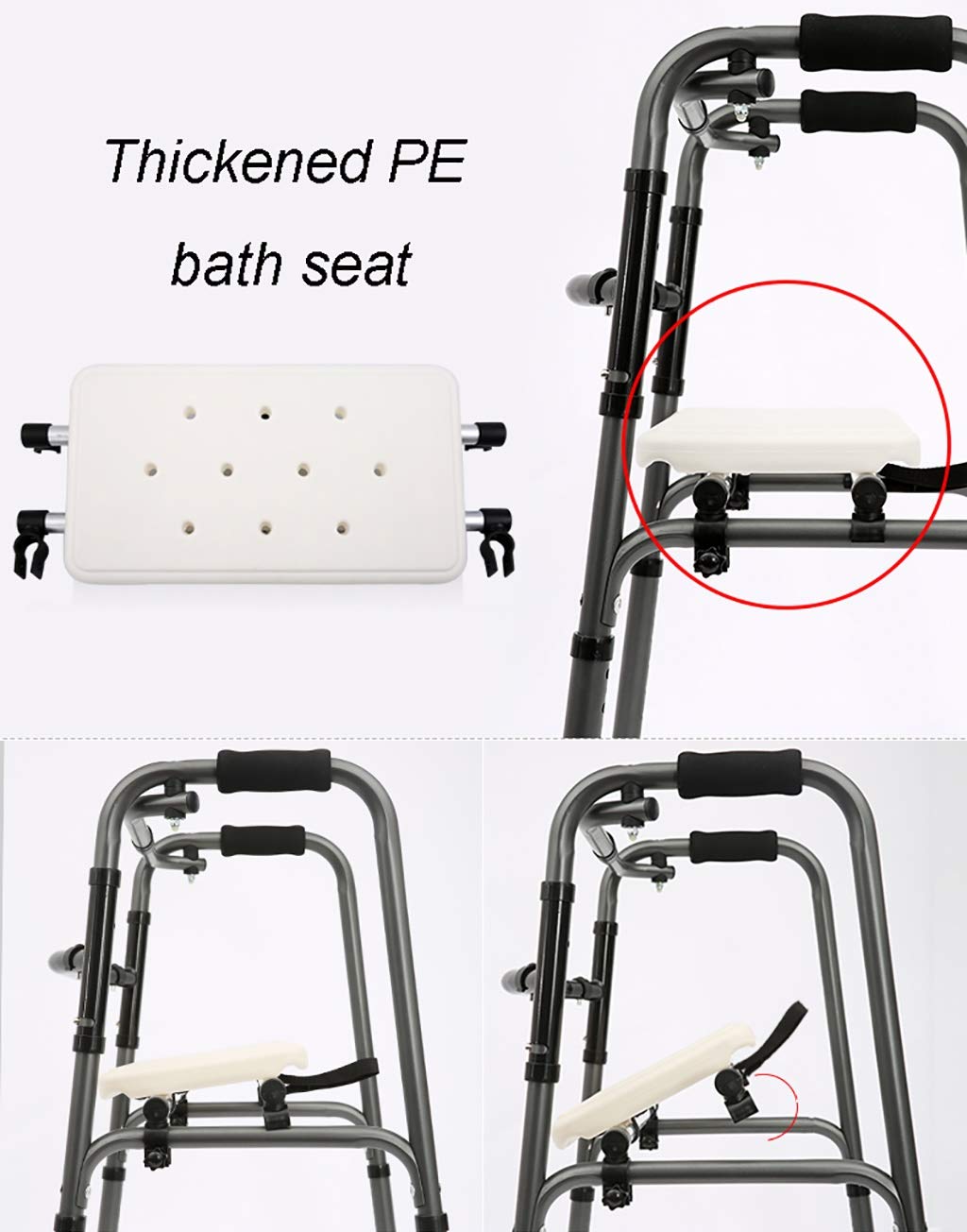 Andador Multiusos con Estructura para Caminar para Personas Mayores, Estructura de Apoyo Plegable para Caminar, Andador 2 en 1 con Asiento de baño, Silla de baño