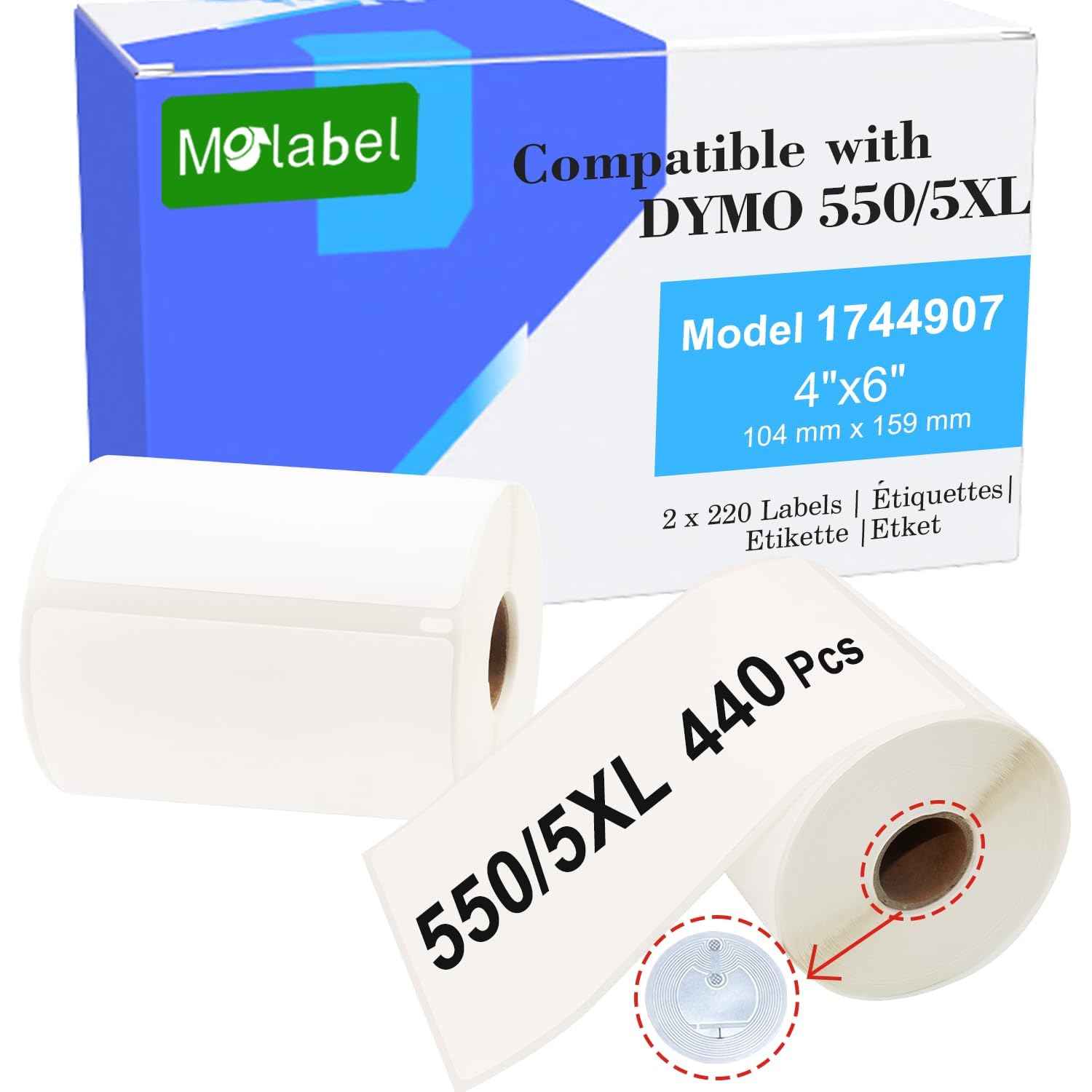 Molabel Replacement for Shipping Labels 4"x6" Direct Thermal Printer Labels 4XL 5XL 1744907 Lables for Dymo Roll,Zebra,Address Internet Postage