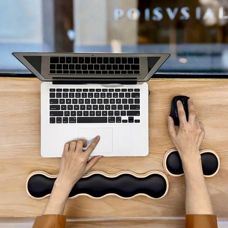 PULAIXIN Set Ergonomico 3 In 1 Con Fiore Nero | Tappetino Mouse + Poggiapolsi Memory Foam + Sottobicchiere