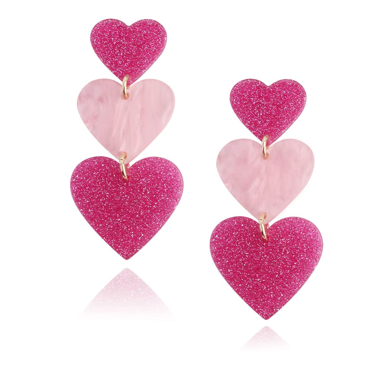 GAUEIOURLove Heart Dangle Earrings for Women,Colored Peach Heart Earrings with Cross border Sparkling Pink Style and Personalized Love Earrings(Rose)