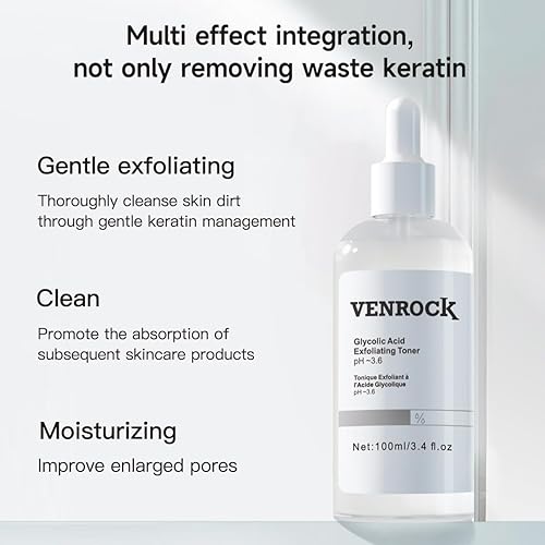 Miniatura 7 de VENROCK Tónico exfoliante de ácido glicólico al 7%, tóner diario iluminador y suavizante para un tono de piel de aspecto más uniforme, pH 3.6, 3.4