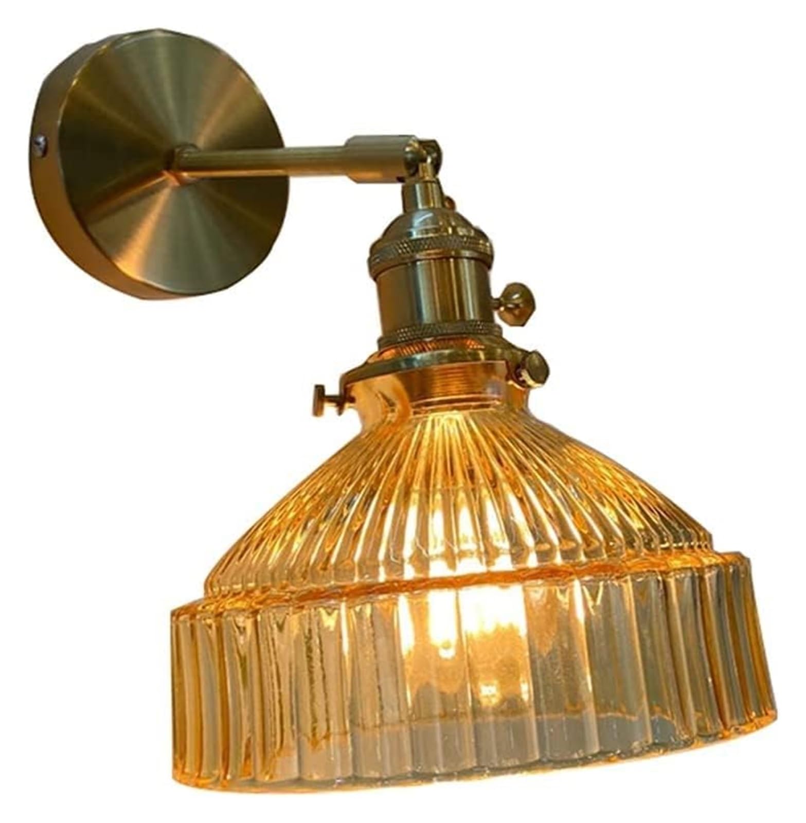 SYAXVOM Wall Lamp Sconces Industrial Style Glass with Rotary Switch E27 Brass Finish Lighting Fixtures for Living Room,Bedroom,Bathroom,Kitchen,Loft,180°Adjustable (Color : Amber)