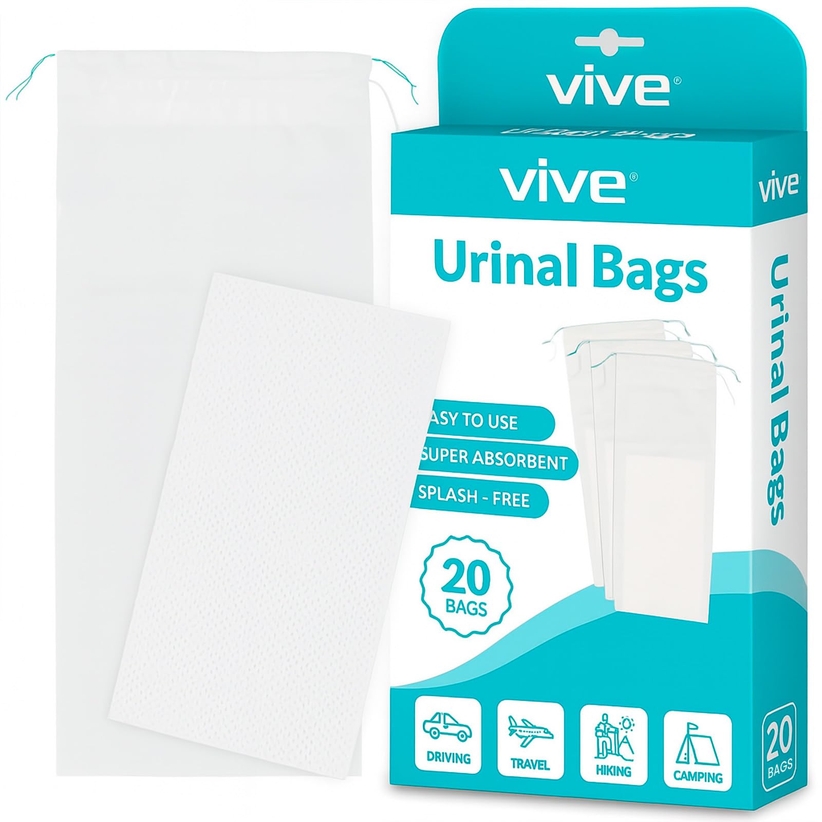 Vive Disposable Urine Bags (20 Count) - Pee Bags for Emergencies, Camping & Car Travel - Travel Urinal for Men and Women - Portable Urine Collection Bags - Leak-Proof Pee Bag - Emergency Urine Bag Kit