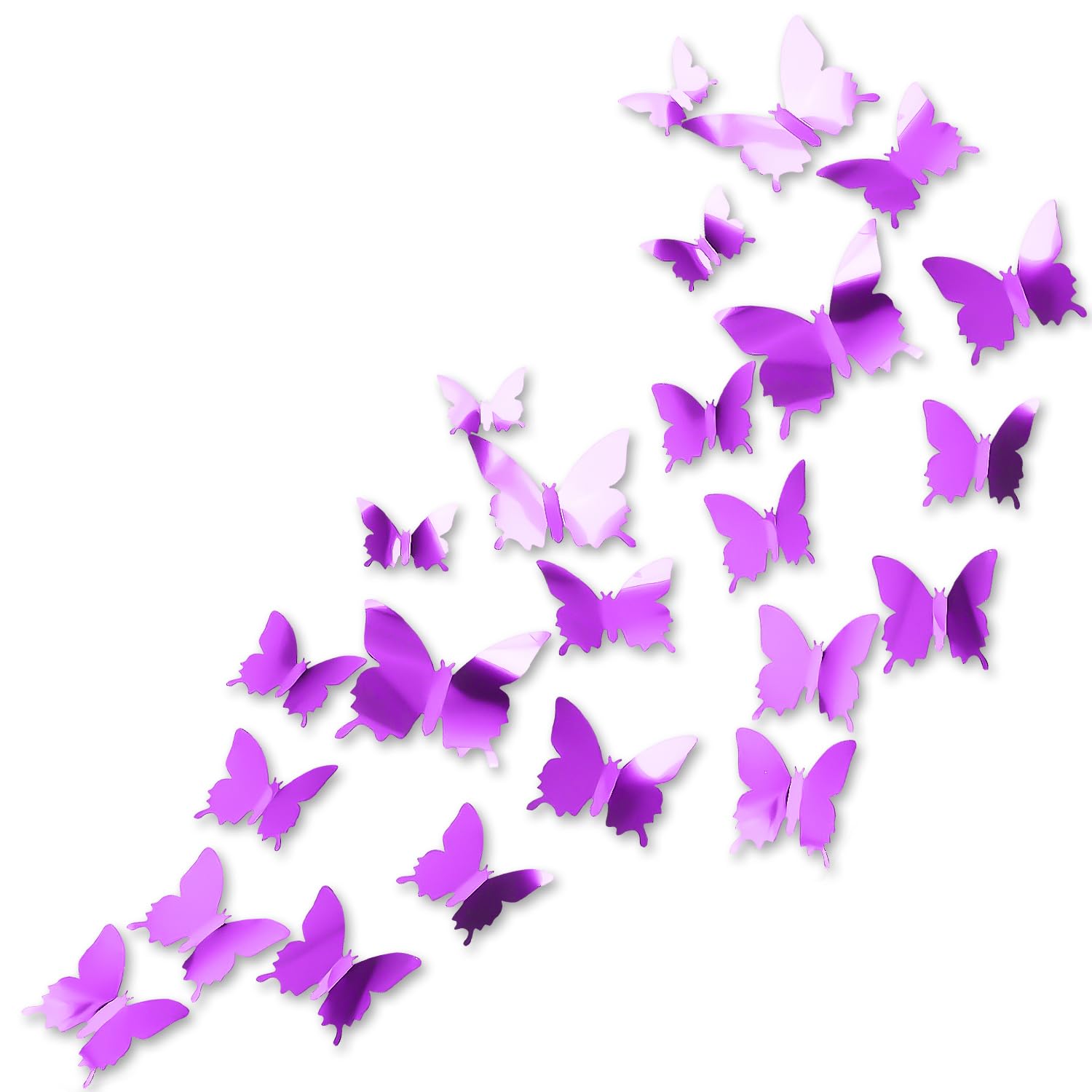 24 Pcs 3D Butterfly Girls Wall Stickers | 3 Sizes Mirror Purple Butterfly Stickers for wall | Removable Kids Room Decor for Nursery Bedroom Wedding Party Decorations