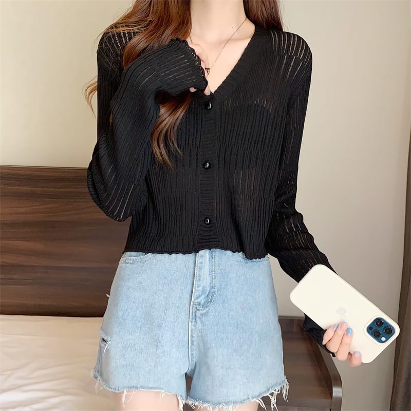 Image of ICW Women's Knitted Ribbed Cardigan Long-Sleeve V-Neck Button-Up Shrug Jacket Top Dn85