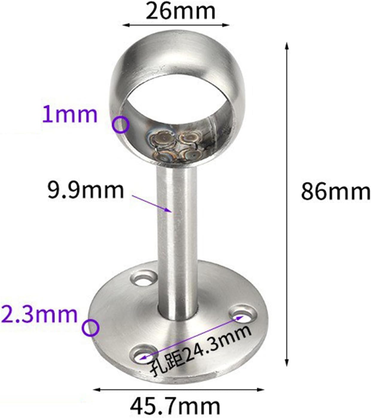 4PCS 1 Inch Diameter Silver Stainless Steel Closet/Shower Curtain Rod Bracket with Adjustable Set Screws Round Tube Holder