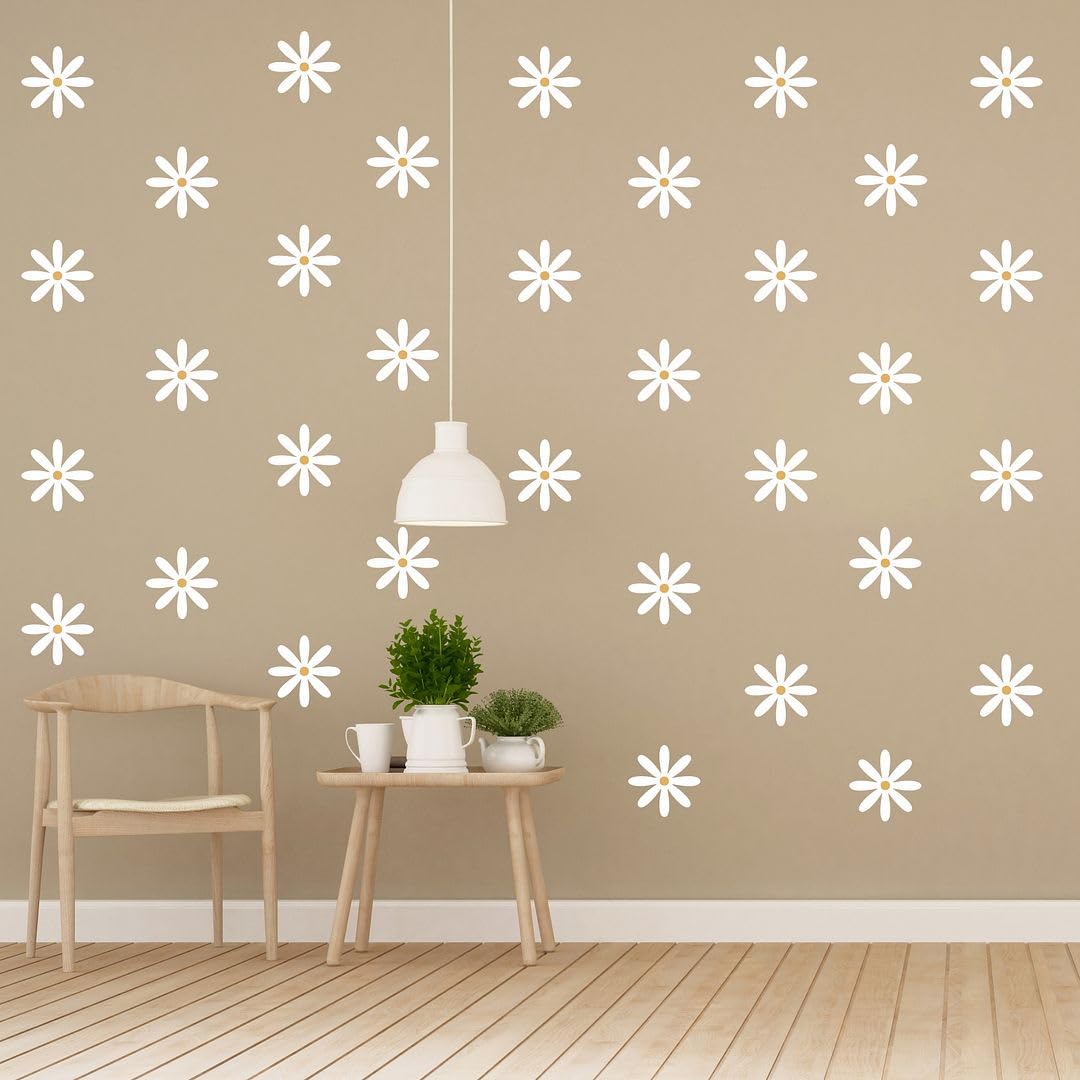 CVANU 6 Sheets of Beautiful White Flowers Wall Sticker Printed on Vinyl Self-Adhesive for Wall Decoration (11.7inchX8.3inch)_F169