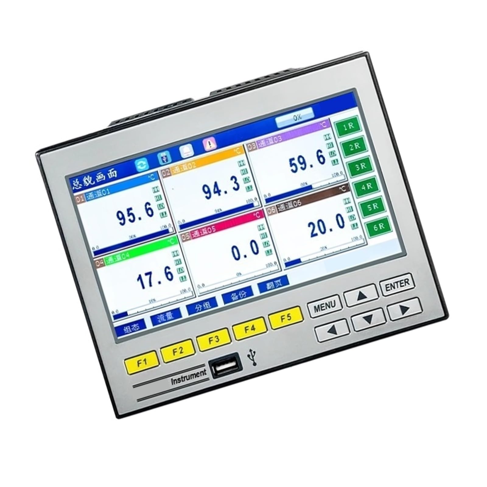 Temperatur-Datenlogger, Luftfeuchtigkeit, Druck, Spannung, Strom, Echtzeit-Datenlogger mit USB, 1–16 Kanäle, PT100 KBJ, 4–20 mA, 0–5 V(6 Channels)