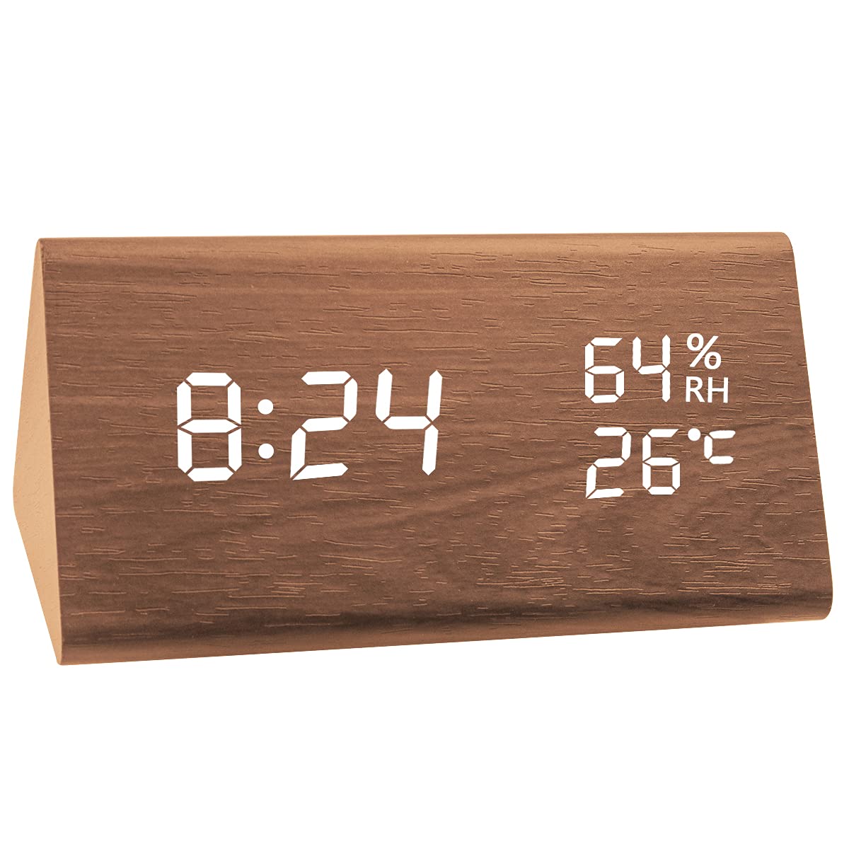 Digital Alarm Clock, Desk Clock,Alarm Clock Bedside, Digital LED Clock Large Bedside Clock with 3 Levels Brightness Adjustable, USB/Battery Powered,Voice Control,for Bedrooms,Office (Brown)