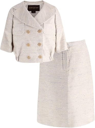 Louis Vuitton Conjunto de Chaqueta y Falda Vintage en Seda Beige Segunda Mano