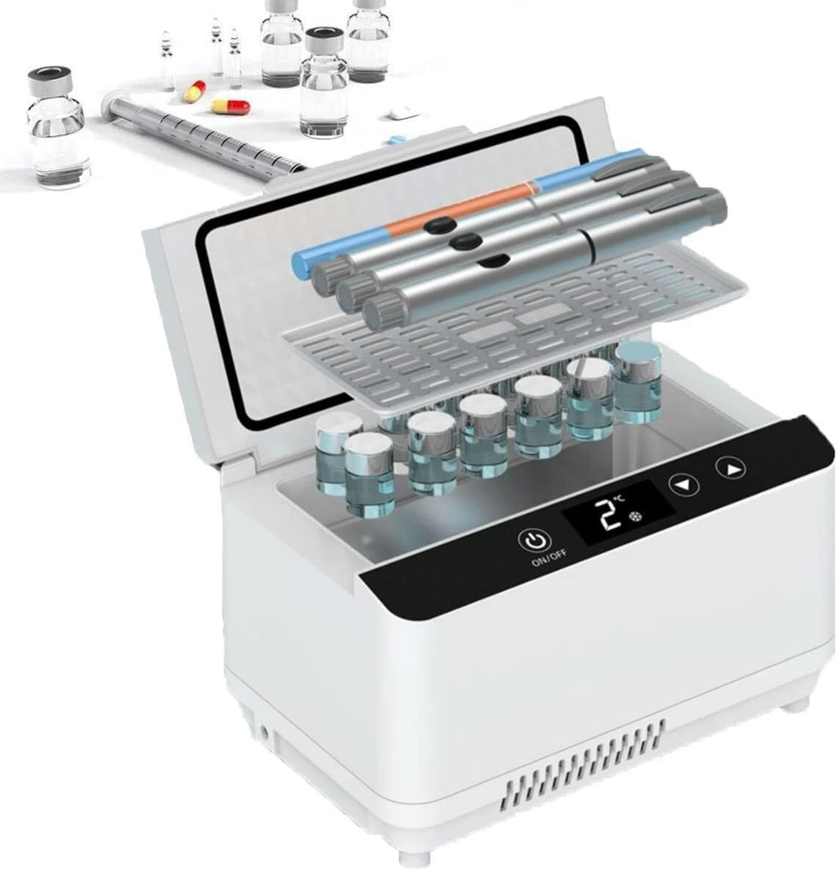 Estuche portátil refrigerado para insulina, mini unidad de refrigeración para coche para medicamentos para la diabetes, enfriamiento rápido para hormonas de crecimiento y antibióticos (sin baterí