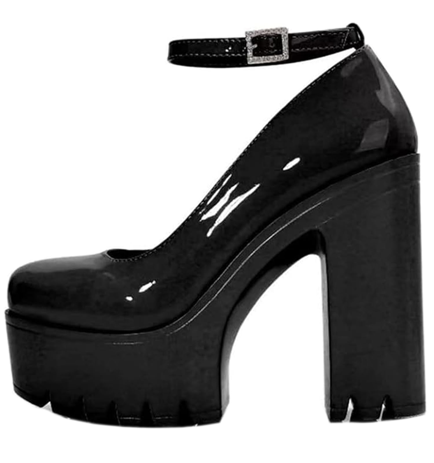 Womens Platform Mary Janes Shoes Sweet Toe Ankle Lolita Gothic Pumps Chunky Patent Leather — view 47