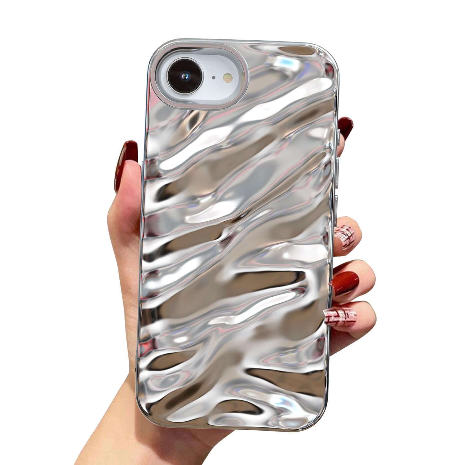 QLTYPRI Compatible with iPhone 16e Case, Cute Wave Water Ripple Pattern Case for Girls Women, Slim Satin Glossy Soft Silicone TPU Bumper Shockproof