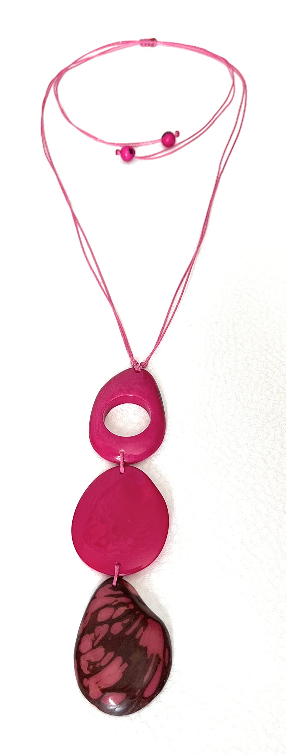 Tagua Nut NecklaceLong Tagua Necklace in Fuchsia Pink TAG638. Tagua Nut Necklace, Vegetable Ivory Necklace. Organic Handmade Jewelry, TAG638FH, Tagua Nut, No Gemstone