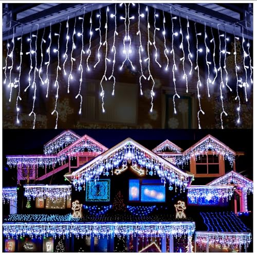 Vohuf 640 LED Icicle Fairy Lights for Outdoor and Indoor Holiday Decorations String Lights, Window Curtain Fairy Icicle Lights for Christmas, Wedding Party (White Color) Vohuf 640 LED Icicle Fairy Lights for Outdoor and Indoor Holiday Decorations String Lights, Window Curtain Fairy Icicle Lights for Christmas, Wedding Party (White Color)