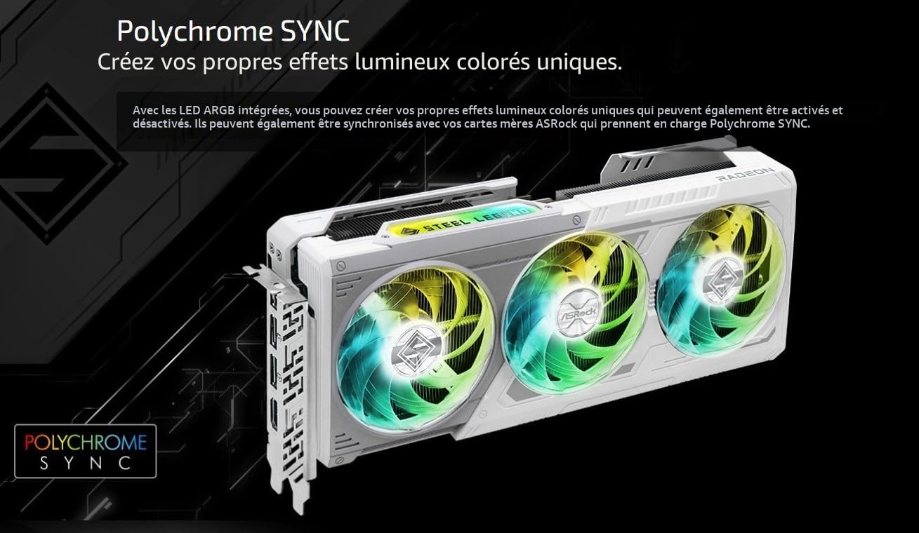 ASROCK VGA RX9070XT SL 16G, AMD, RX9070XT, 16 Go, GDDR6, 256BIT, 2HDMI + 2DP (3 Ventilateurs)