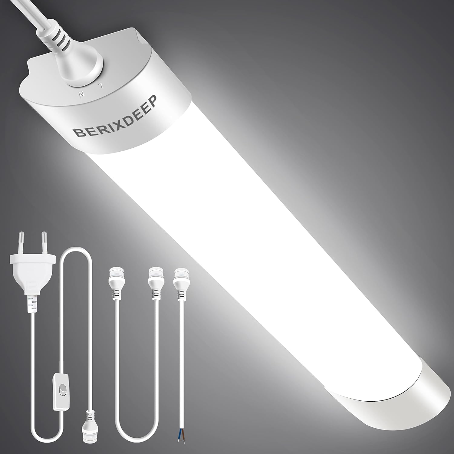 Feuchtraumleuchte LED mit Stecker 60CM 18W 1800LM, LED Röhre 4000K Wasserfest Flimmerfrei IP65, LED Werkstatt Deckenleuchte Lampe Tageslicht für Garage Keller Werkstatt Büro