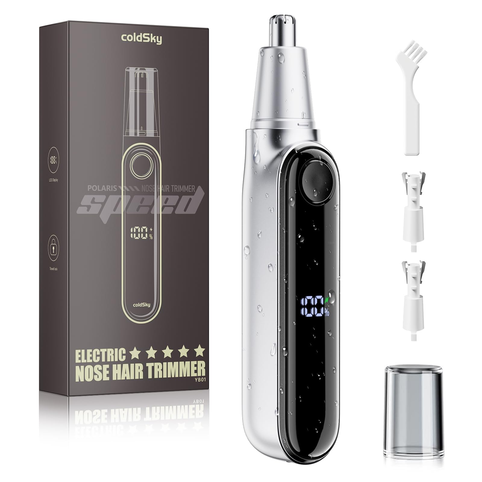 coldSky Ear Nose Hair Trimmer with LED Display for Men Women - Professional Painless Eyebrow Facial Nose Hair