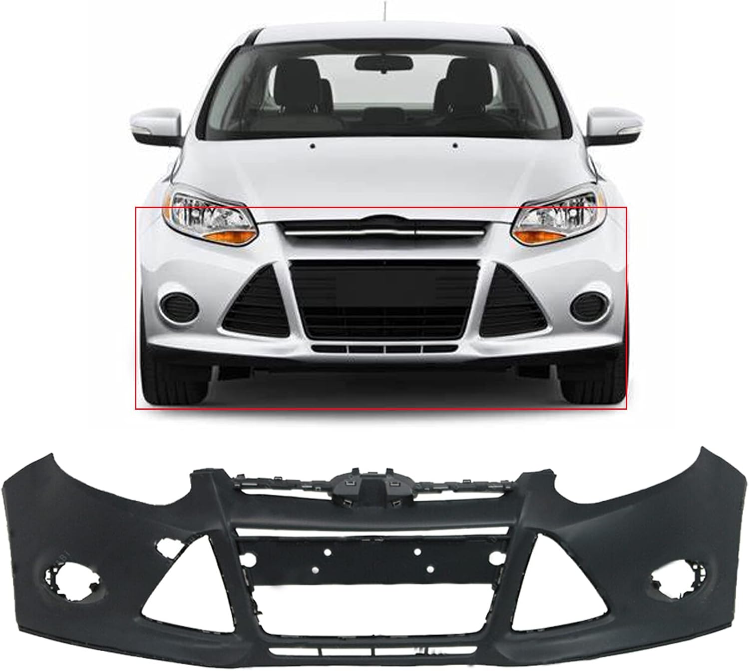 Front Bumper Cover Primed Replacement for 2012 2013 2014 Focus Sedan Hatchback 4-Door